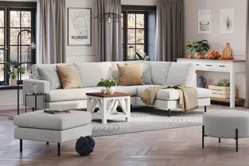 Menard Compact 4-sits Högervänd L-formad Schäslongsoffa i Tyg - Ljusgrå - Möbler - Soffa - Divansoffor & schäslongsoffa