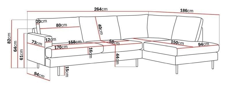 Menard Compact 4-sits Högervänd L-formad Schäslongsoffa i Tyg - Ljusgrå - Möbler - Soffa - Divansoffor & schäslongsoffa