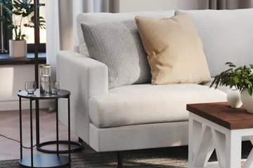 Menard Compact 4-sits Högervänd L-formad Schäslongsoffa i Tyg - Ljusgrå - Möbler - Soffa - Divansoffor & schäslongsoffa