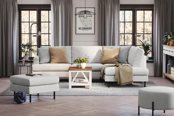 Menard Compact 4-sits Högervänd L-formad Schäslongsoffa i Tyg - Ljusgrå - Möbler - Soffa - Divansoffor & schäslongsoffa