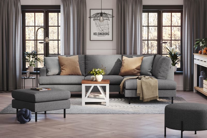 Menard Compact 4-sits Högervänd L-formad Schäslongsoffa i Tyg - Mörkgrå - Möbler - Soffa - Divansoffor & schäslongsoffa
