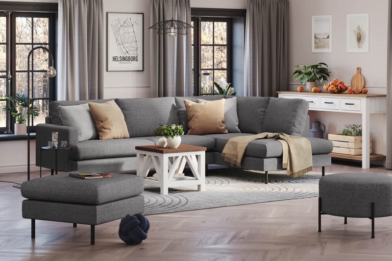 Menard Compact 4-sits Högervänd L-formad Schäslongsoffa i Tyg - Mörkgrå - Möbler - Soffa - Divansoffor & schäslongsoffa