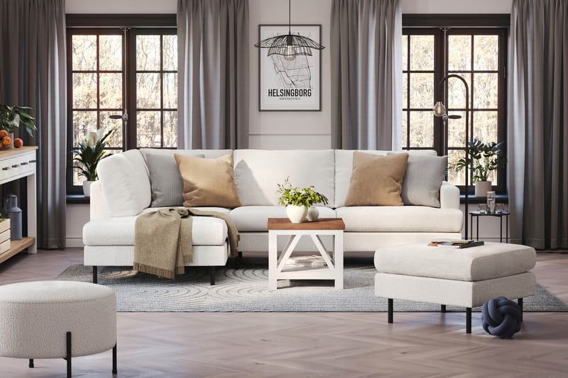 Menard Compact 4-sits Vänstervänd L-formad Schäslongsoffa i Bouclé - Vit - Möbler - Soffa - Divansoffor & schäslongsoffa