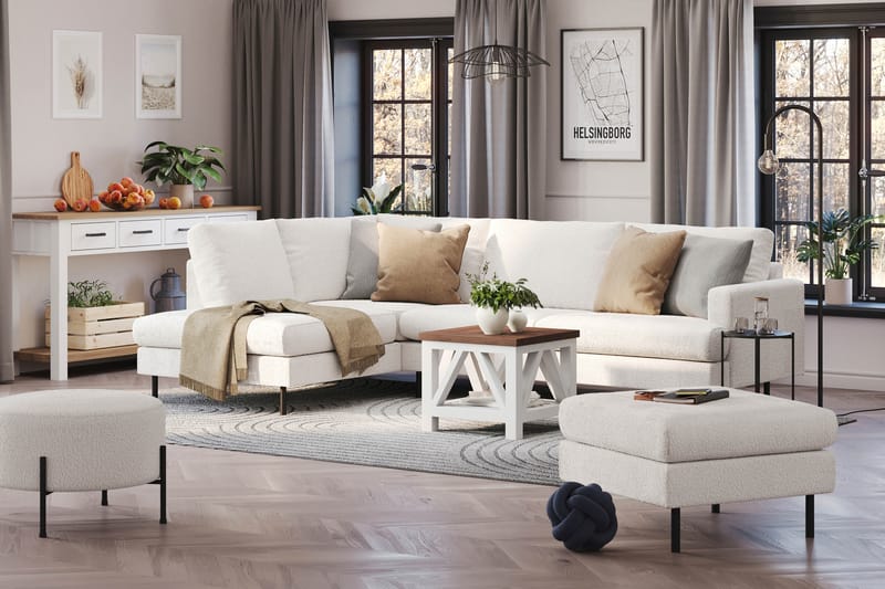 Menard Compact 4-sits Vänstervänd L-formad Schäslongsoffa i Bouclé - Vit - Möbler - Soffa - Divansoffor & schäslongsoffa