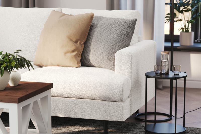 Menard Compact 4-sits Vänstervänd L-formad Schäslongsoffa i Bouclé - Vit - Möbler - Soffa - Divansoffor & schäslongsoffa