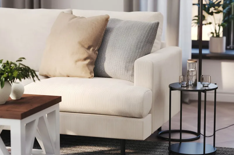 Menard Compact 4-sits Vänstervänd L-formad Schäslongsoffa i Manchester - Beige - Möbler - Soffa - Divansoffor & schäslongsoffa