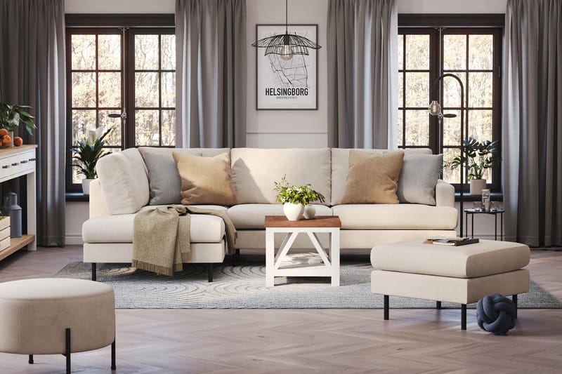Menard Compact 4-sits Vänstervänd L-formad Schäslongsoffa i Manchester - Beige - Möbler - Soffa - Divansoffor & schäslongsoffa