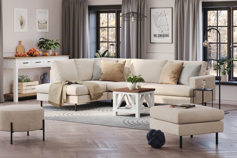 Menard Compact 4-sits Vänstervänd L-formad Schäslongsoffa i Manchester - Beige - Möbler - Soffa - Divansoffor & schäslongsoffa