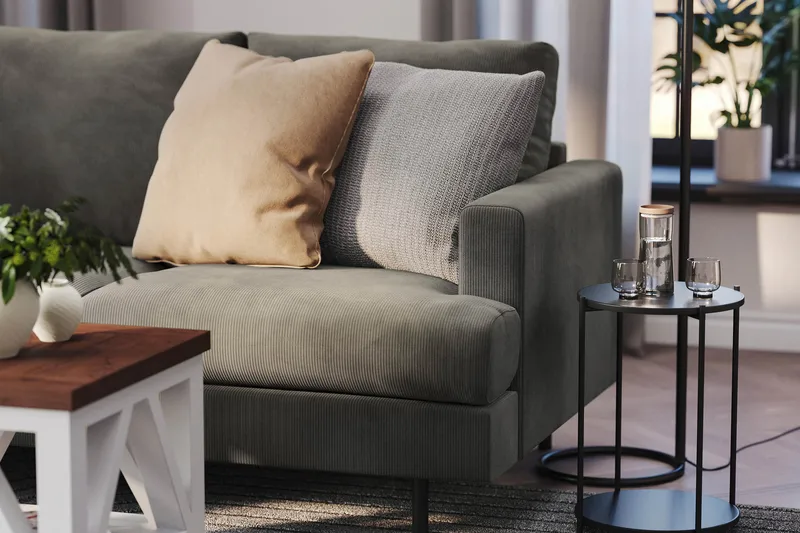 Menard Compact 4-sits Vänstervänd L-formad Schäslongsoffa i Manchester - Grå - Möbler - Soffa - Divansoffor & schäslongsoffa