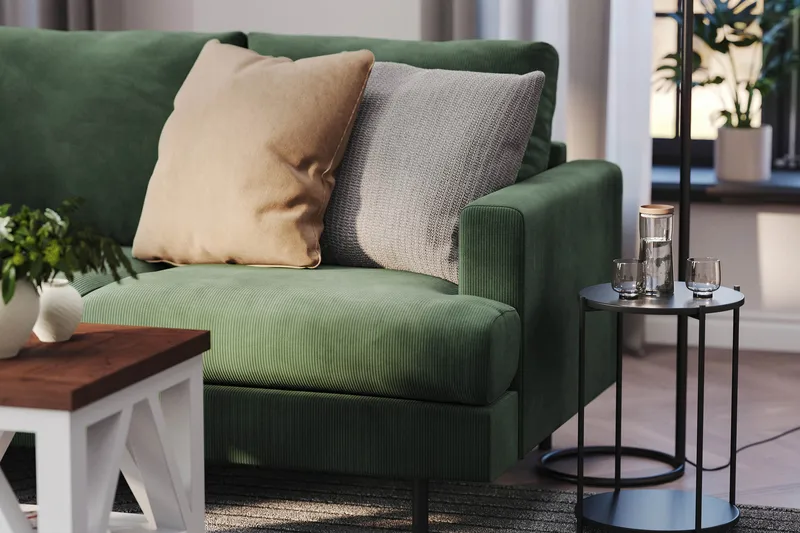 Menard Compact 4-sits Vänstervänd L-formad Schäslongsoffa i Manchester - Grön - Möbler - Soffa - Divansoffor & schäslongsoffa