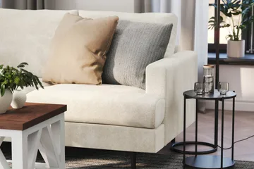 Menard Compact 4-sits Vänstervänd L-formad Schäslongsoffa i Sammet - Krämvit - Möbler - Soffa - Divansoffor & schäslongsoffa