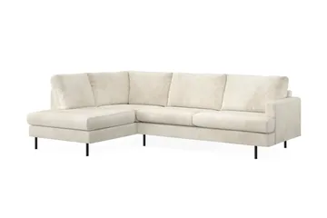 Menard Compact 4-sits Vänstervänd L-formad Schäslongsoffa i Sammet - Krämvit - Möbler - Soffa - Divansoffor & schäslongsoffa