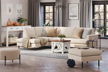 Menard Compact 4-sits Vänstervänd L-formad Schäslongsoffa i Tyg - Beige - Möbler - Soffa - Divansoffor & schäslongsoffa