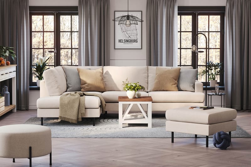 Menard Compact 4-sits Vänstervänd L-formad Schäslongsoffa i Tyg - Beige - Möbler - Soffa - Divansoffor & schäslongsoffa