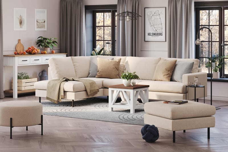 Menard Compact 4-sits Vänstervänd L-formad Schäslongsoffa i Tyg - Beige - Möbler - Soffa - Divansoffor & schäslongsoffa