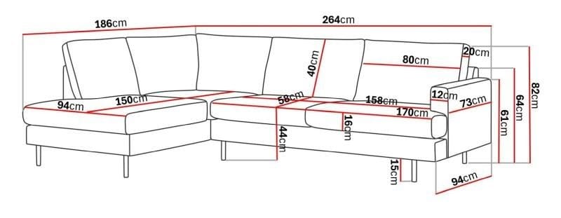 Menard Compact 4-sits Vänstervänd L-formad Schäslongsoffa i Tyg - Grå - Möbler - Soffa - Divansoffor & schäslongsoffa