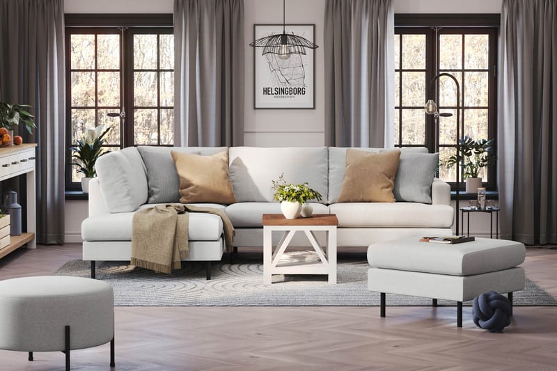Menard Compact 4-sits Vänstervänd L-formad Schäslongsoffa i Tyg - Ljusgrå - Möbler - Soffa - Divansoffor & schäslongsoffa