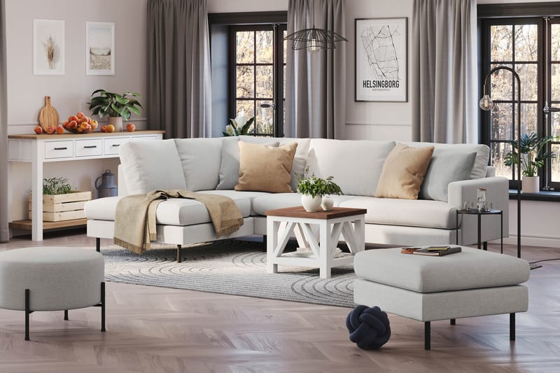 Menard Compact 4-sits Vänstervänd L-formad Schäslongsoffa i Tyg - Ljusgrå - Möbler - Soffa - Divansoffor & schäslongsoffa