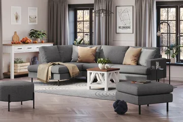 Menard Compact 4-sits Vänstervänd L-formad Schäslongsoffa i Tyg - Mörkgrå - Möbler - Soffa - Divansoffor & schäslongsoffa