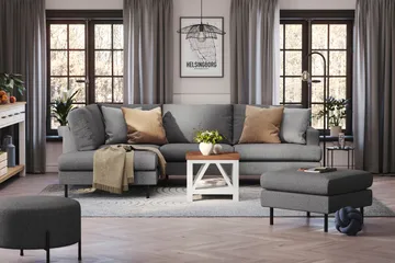 Menard Compact 4-sits Vänstervänd L-formad Schäslongsoffa i Tyg - Mörkgrå - Möbler - Soffa - Divansoffor & schäslongsoffa