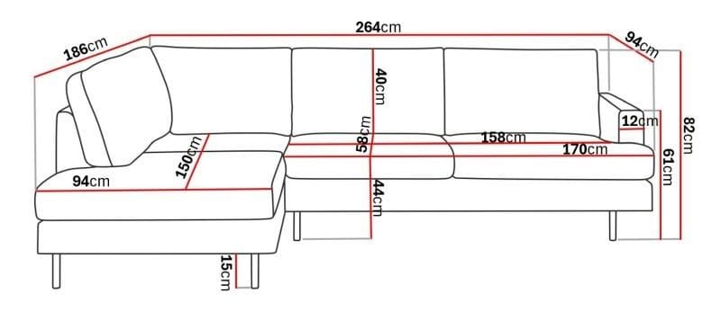 Menard Compact 4-sits Vänstervänd L-formad Schäslongsoffa i Tyg - Mörkgrå - Möbler - Soffa - Divansoffor & schäslongsoffa