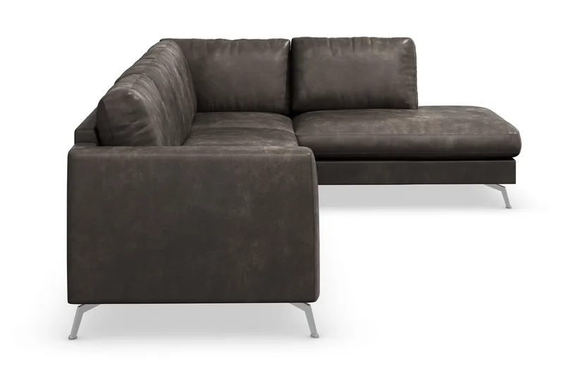 Ocean Lyx 4-sits Högervänd L-formad Schäslongsoffa i Konstläder - Mörkgrå - Möbler - Soffa - Divansoffor & schäslongsoffa - 4 sits soffa med divan