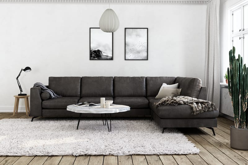 Ocean Lyx 4-sits Högervänd L-formad Schäslongsoffa i Konstläder - Mörkgrå - Möbler - Soffa - Divansoffor & schäslongsoffa