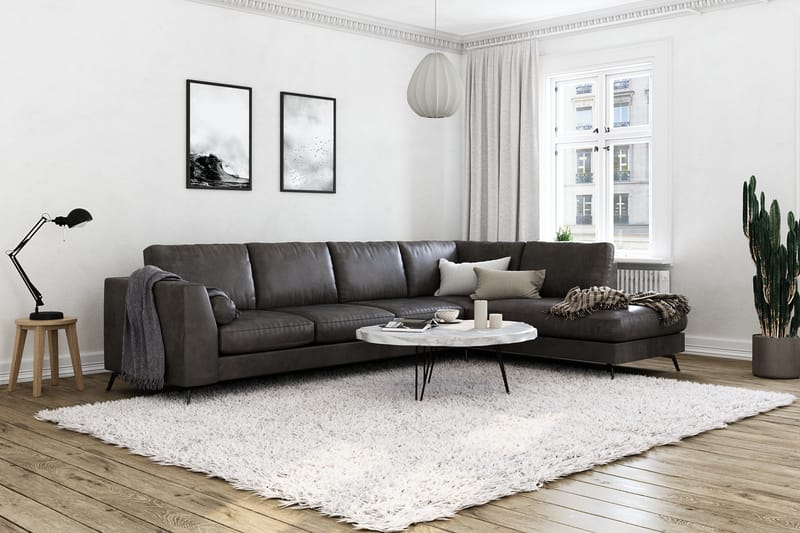 Ocean Lyx 4-sits Högervänd L-formad Schäslongsoffa i Konstläder - Mörkgrå - Möbler - Soffa - Divansoffor & schäslongsoffa