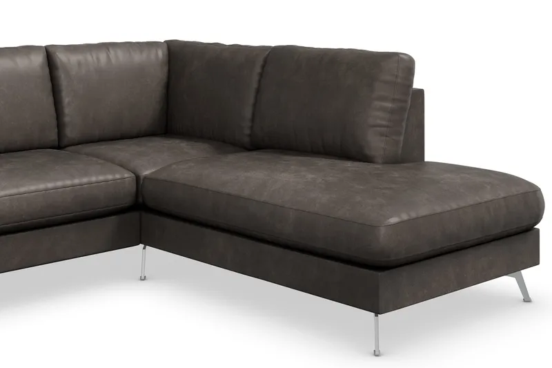 Ocean Lyx 4-sits Högervänd L-formad Schäslongsoffa i Konstläder - Mörkgrå - Möbler - Soffa - Divansoffor & schäslongsoffa - 4 sits soffa med divan