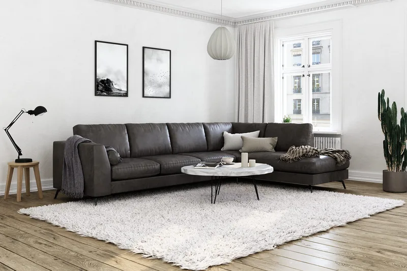 Ocean Lyx 4-sits Högervänd L-formad Schäslongsoffa i Konstläder - Mörkgrå - Möbler - Soffa - Divansoffor & schäslongsoffa - 4 sits soffa med divan