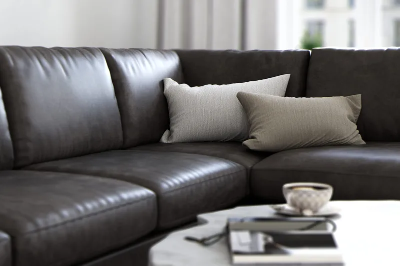 Ocean Lyx 4-sits Högervänd L-formad Schäslongsoffa i Konstläder - Mörkgrå - Möbler - Soffa - Divansoffor & schäslongsoffa - 4 sits soffa med divan