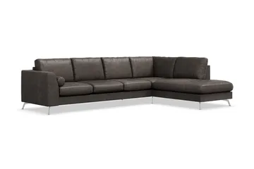 Ocean Lyx 4-sits Högervänd L-formad Schäslongsoffa i Konstläder - Mörkgrå - Möbler - Soffa - Divansoffor & schäslongsoffa