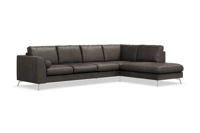 Ocean Lyx 4-sits Högervänd L-formad Schäslongsoffa i Konstläder - Mörkgrå - Möbler - Soffa - Divansoffor & schäslongsoffa - 4 sits soffa med divan