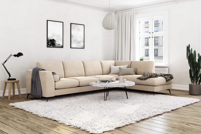 Ocean Lyx 4-sits Högervänd L-formad Schäslongsoffa i Sammet - Beige - Möbler - Soffa - Divansoffor & schäslongsoffa - 4 sits soffa med divan
