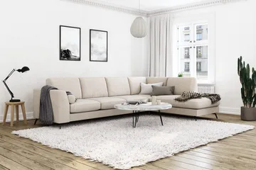 Ocean Lyx 4-sits Högervänd L-formad Schäslongsoffa i Tyg - Beige - Möbler - Soffa - Divansoffor & schäslongsoffa