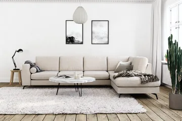 Ocean Lyx 4-sits Högervänd L-formad Schäslongsoffa i Tyg - Beige - Möbler - Soffa - Divansoffor & schäslongsoffa