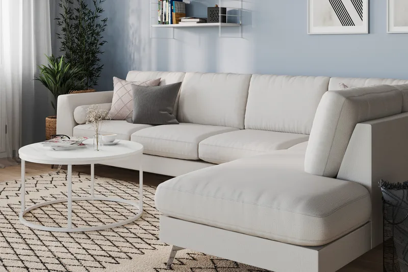 Ocean Lyx 4-sits Högervänd L-formad Schäslongsoffa i Tyg - Ljusgrå - Möbler - Soffa - Divansoffor & schäslongsoffa - 4 sits soffa med divan