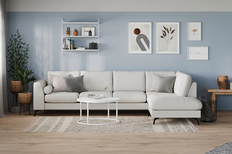 Ocean Lyx 4-sits Högervänd L-formad Schäslongsoffa i Tyg - Ljusgrå - Möbler - Soffa - Divansoffor & schäslongsoffa - 4 sits soffa med divan