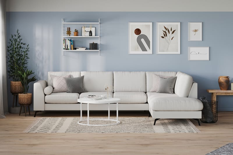 Ocean Lyx 4-sits Högervänd L-formad Schäslongsoffa i Tyg - Ljusgrå - Möbler - Soffa - Divansoffor & schäslongsoffa