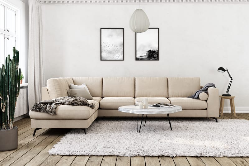 Ocean Lyx 4-sits Soffa med Schäslong Vänster - Beige/Sammet - Möbler - Soffa - Divansoffor & schäslongsoffa