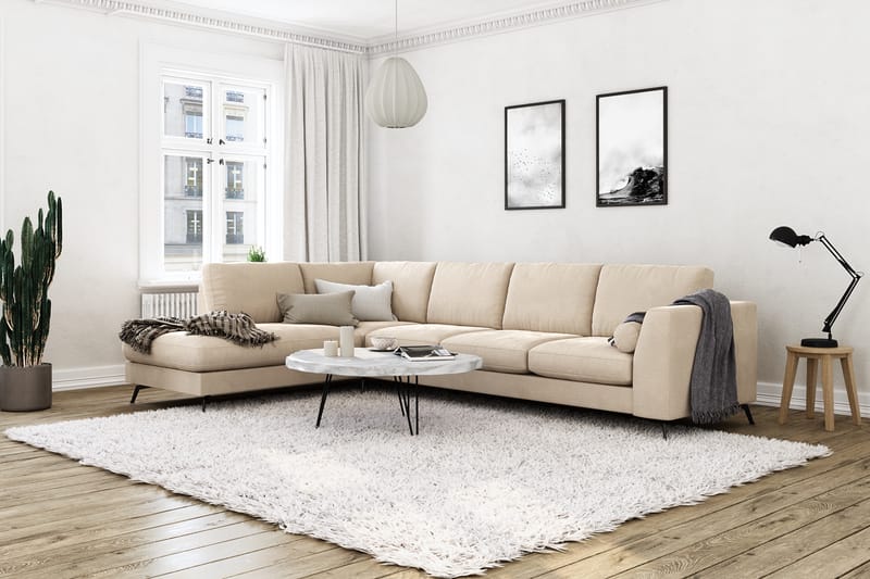 Ocean Lyx 4-sits Soffa med Schäslong Vänster - Beige/Sammet - Divansoffor & schäslongsoffa