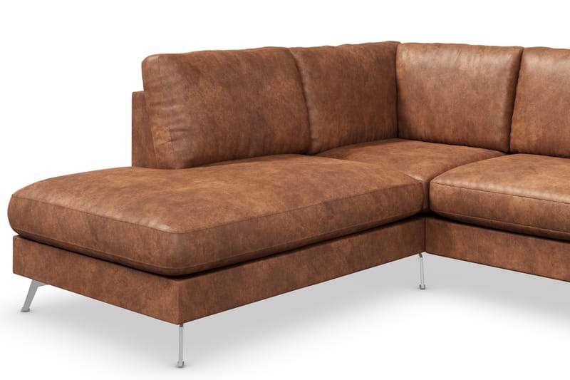 Ocean Lyx 4-sits Vänstervänd L-formad Schäslongsoffa i Konstläder - Brun - Möbler - Soffa - Divansoffor & schäslongsoffa