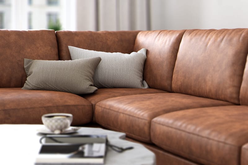 Ocean Lyx 4-sits Vänstervänd L-formad Schäslongsoffa i Konstläder - Brun - Möbler - Soffa - Divansoffor & schäslongsoffa - 4 sits soffa med divan