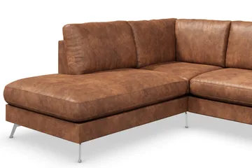 Ocean Lyx 4-sits Vänstervänd L-formad Schäslongsoffa i Konstläder - Brun - Möbler - Soffa - Divansoffor & schäslongsoffa