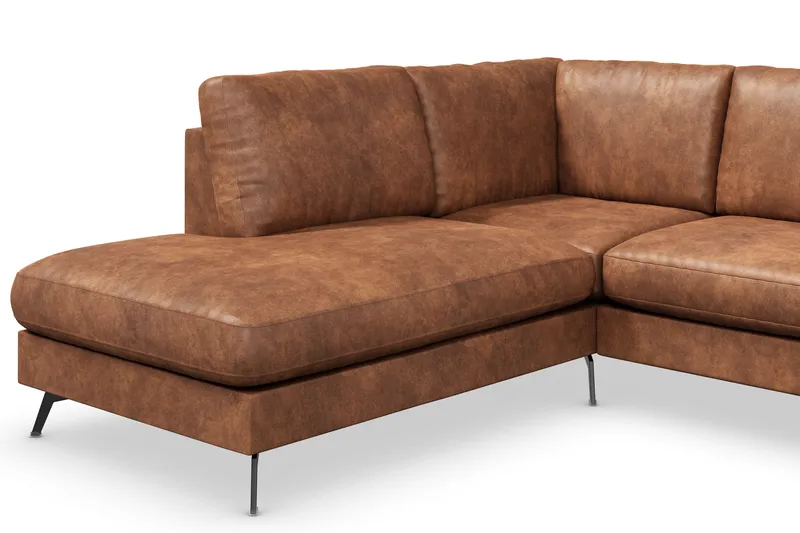 Ocean Lyx 4-sits Vänstervänd L-formad Schäslongsoffa i Konstläder - Brun - Möbler - Soffa - Divansoffor & schäslongsoffa - 4 sits soffa med divan