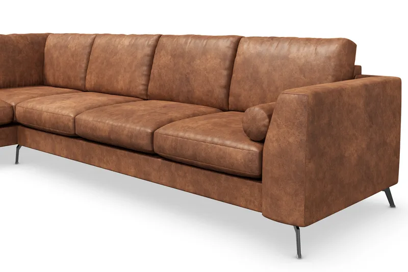 Ocean Lyx 4-sits Vänstervänd L-formad Schäslongsoffa i Konstläder - Brun - Möbler - Soffa - Divansoffor & schäslongsoffa - 4 sits soffa med divan