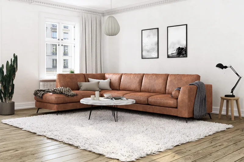 Ocean Lyx 4-sits Vänstervänd L-formad Schäslongsoffa i Konstläder - Brun - Möbler - Soffa - Divansoffor & schäslongsoffa - 4 sits soffa med divan
