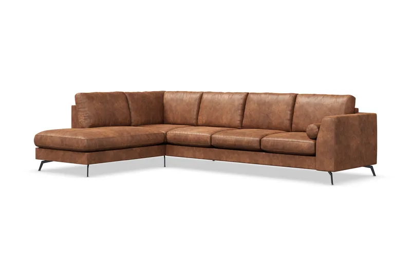Ocean Lyx 4-sits Vänstervänd L-formad Schäslongsoffa i Konstläder - Brun - Möbler - Soffa - Divansoffor & schäslongsoffa - 4 sits soffa med divan