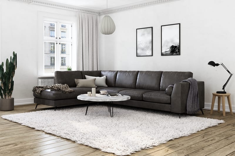 Ocean Lyx 4-sits Vänstervänd L-formad Schäslongsoffa i Konstläder - Mörkgrå - Möbler - Soffa - Divansoffor & schäslongsoffa