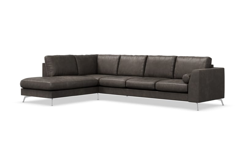 Ocean Lyx 4-sits Vänstervänd L-formad Schäslongsoffa i Konstläder - Mörkgrå - Möbler - Soffa - Divansoffor & schäslongsoffa